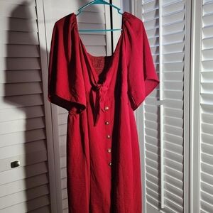 Elegant Red Button-Down Dress
